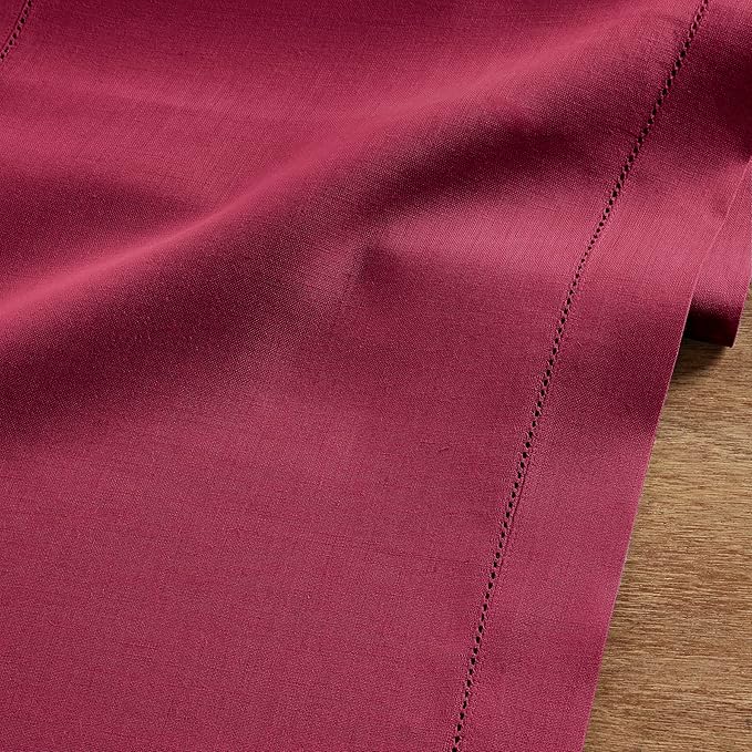 Solino Home Linen Beet Table Runner 72 Inches Long - 100% Pure Linen Hemstitc...