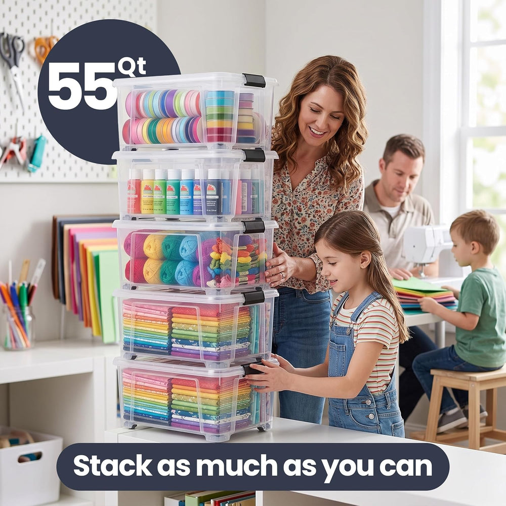 55 Qt Storage Bins with Lids, Clear Stackable, 6 Pack