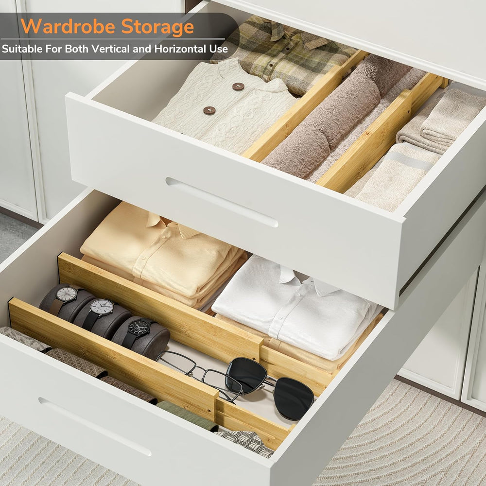 BAMEOS Bamboo Expandable Drawer Dividers – Fits 16.65"–22" Drawers,...