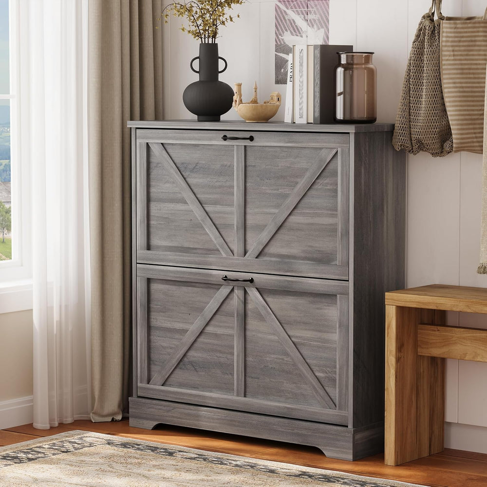 Semiocthome Farmhouse Shoe Storage Cabinet with 2 Flip Drawers, 31.5"(W)...
