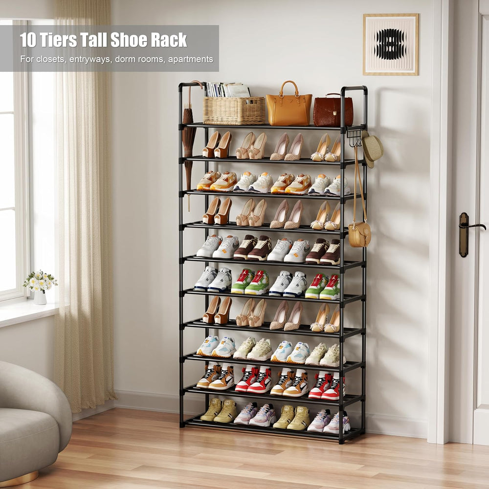 Shoe Rack, 10 Tier Shoe Storage Organizer with Hooks,Fit 40-45 Pairs Shoes,Me...