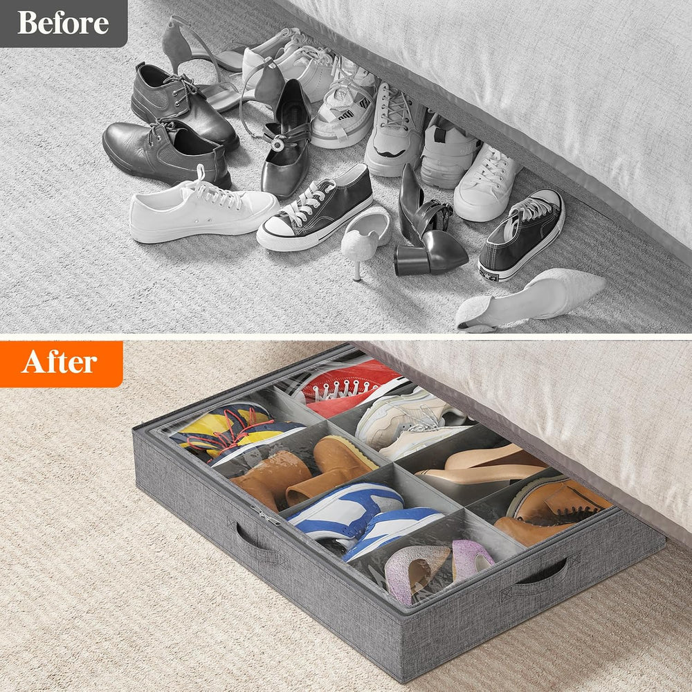 Lifewit Under Bed Shoe Storage Organizer Fits 8 Pair Sneakers, 4.3 Inches Tal...
