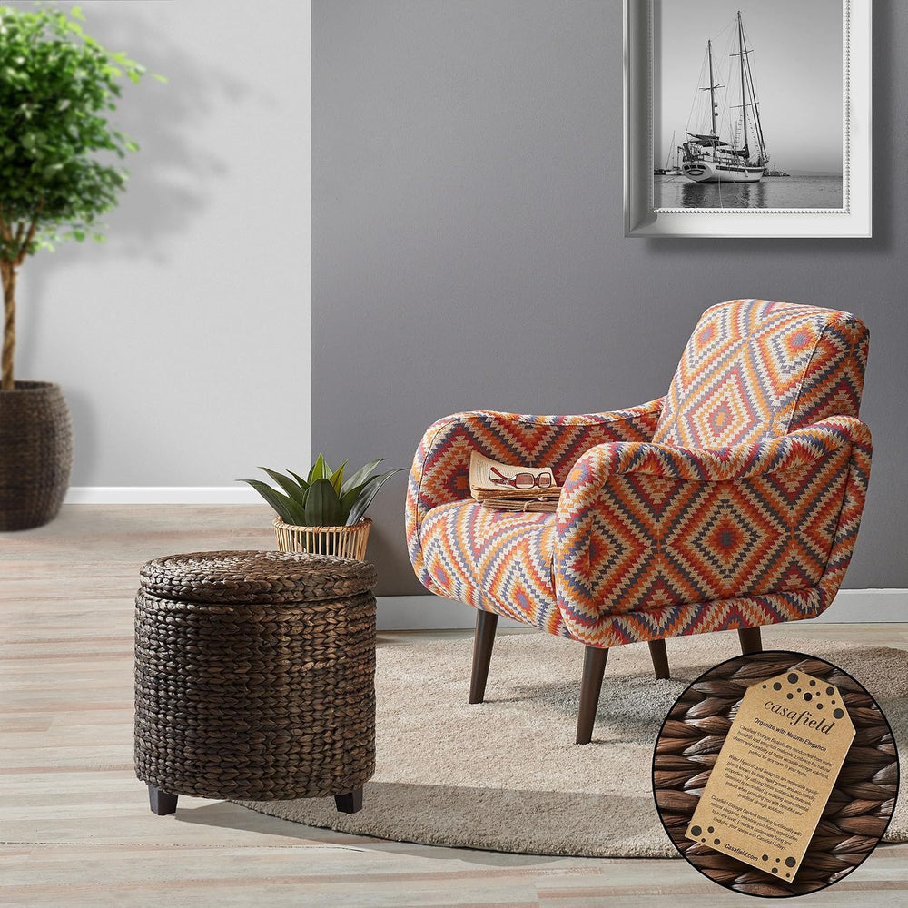 Casafield 17" Round Storage Ottoman with Lid - Espresso Dark Brown, Hand...