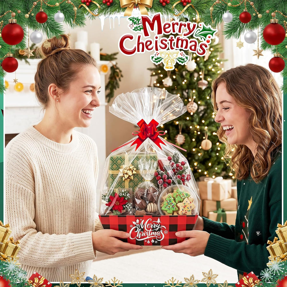 AFOROEOA 10PACK red Plaid Christmas Gift Baskets Empty, Baskets For Gifts Emp...