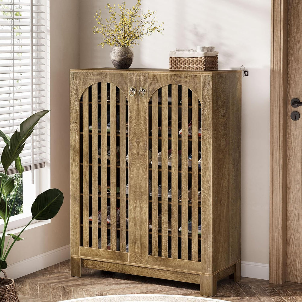 Tribesigns Shoe Cabinet Set of 2, Wood Shoe Organizer Cabinet with Doors