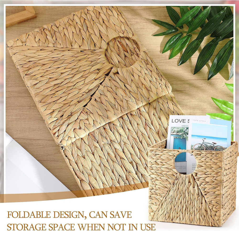 Jinei 6 Pcs Water Hyacinth Storage Baskets 12"x12"x12" Wood Color