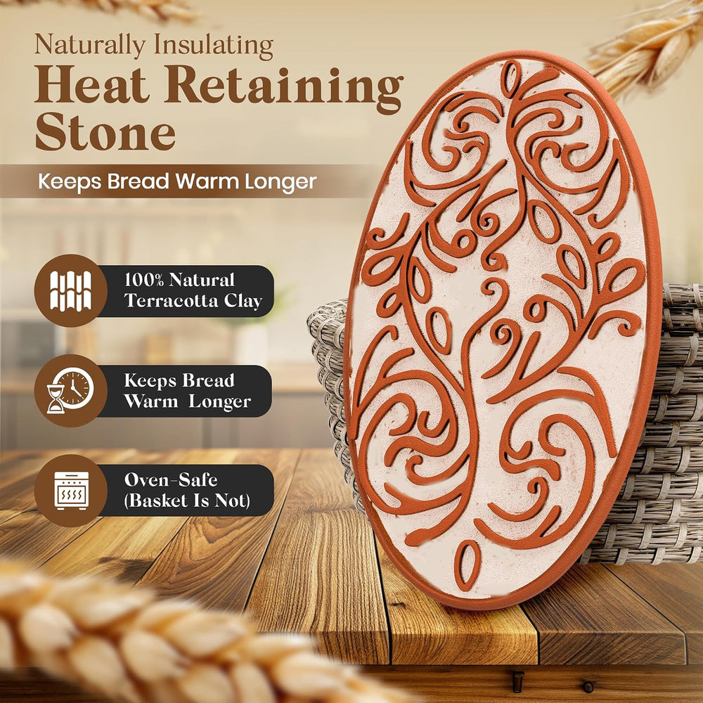 Bread Warmer Basket with Stone - Hand Woven Bread Basket With Warming Stone I...