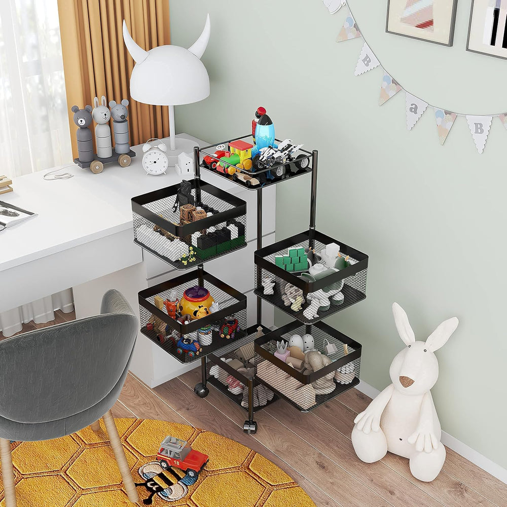 Fruit and Vegetable Basket for Kitchen No Assembly, Rotating Storage Rack,Bat...
