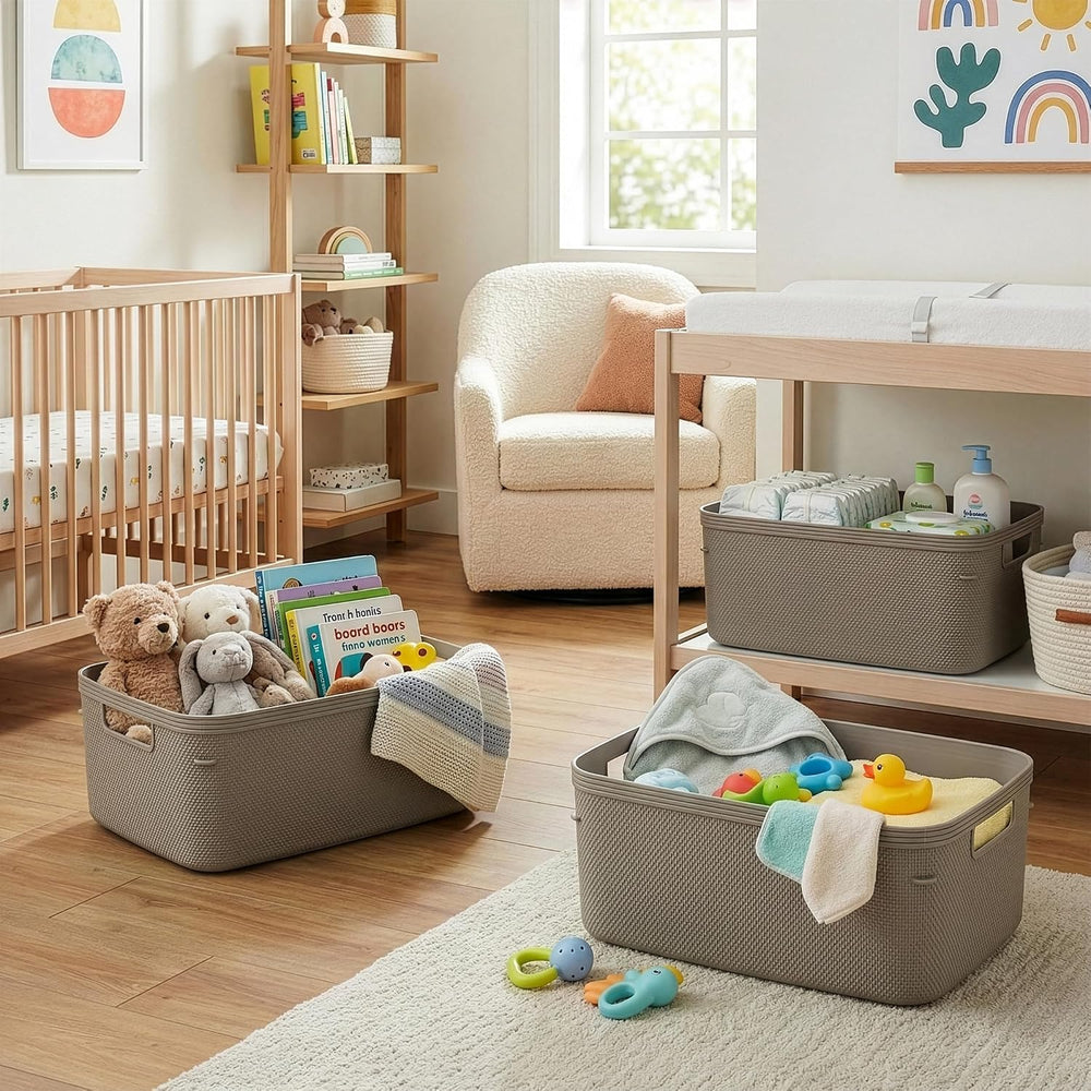 BINO | Plastic Storage Bins, 13 Liter - 3 Pack, Taupe | THE TWILL COLLECTION ...