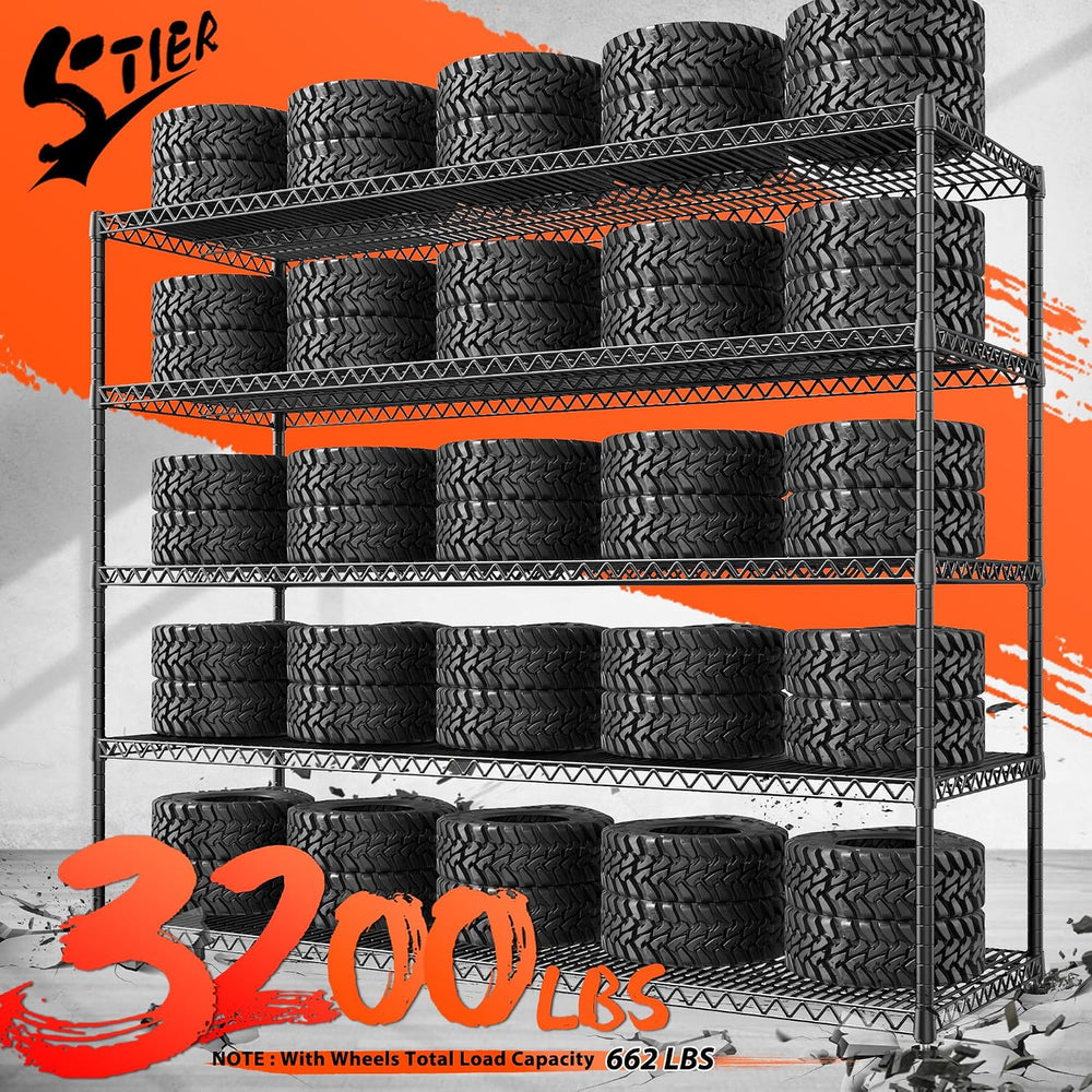 REIBII Storage Shelves 3200 LBS Capacity Wire Shelving with Wheels Heavy Duty...