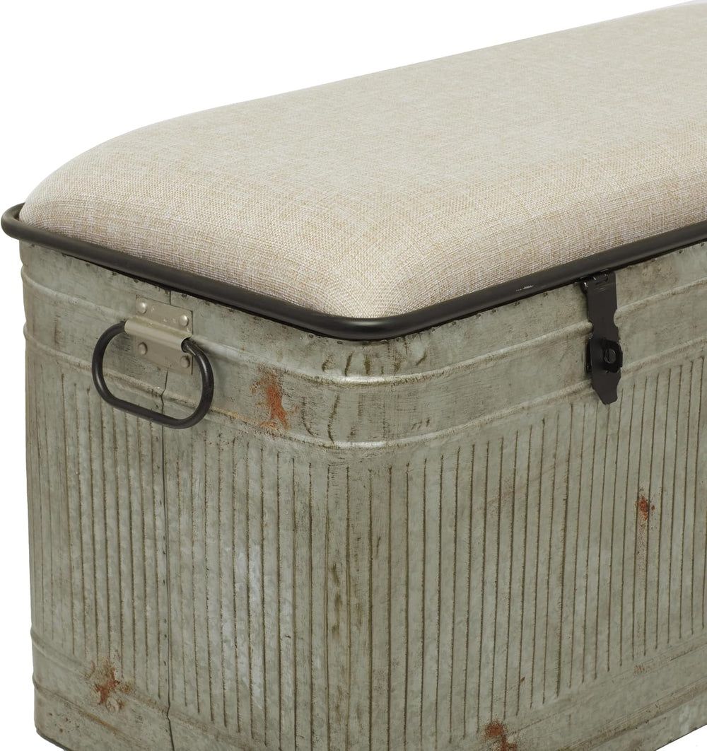 Deco 79 Metal Room Storage Bench Galvanized Entryway Bench with Cream Burlap ...