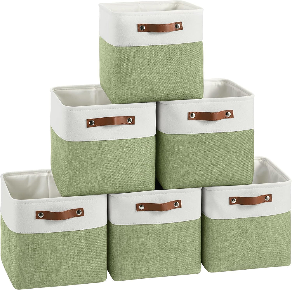 FinishingBo 11x11 Cube Storage Bins 6 Pack, Fabric Basket with Handles