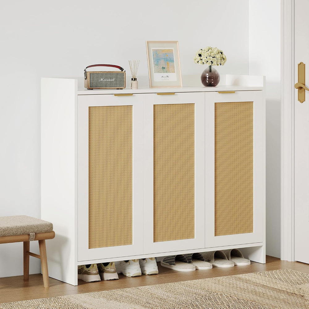 Shoe Cabinet, 41" Tall Rattan Shoe Storage Organizer Cabinet, Adjustable...