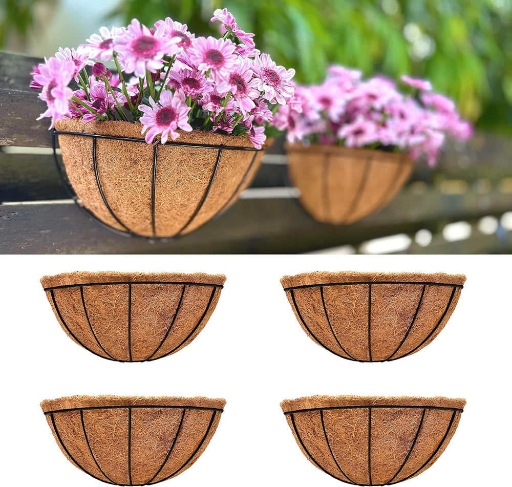 LaLaGreen Hanging Wall Planters (12 in, 4 Pack) Black Metal Flower Baskets