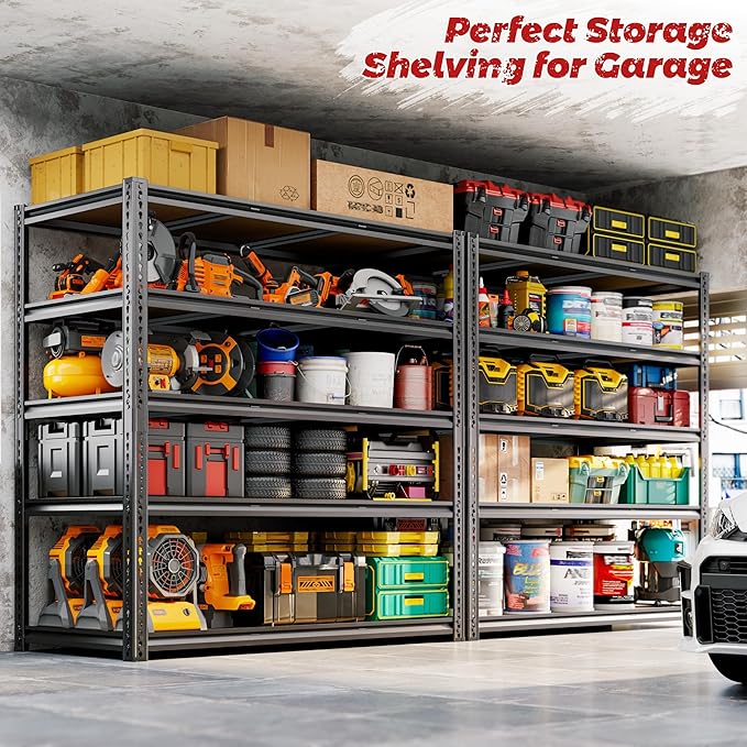 48"W Garage Shelving, 3050LBS Storage Shelves Heavy Duty, 5 Tier Metal S...