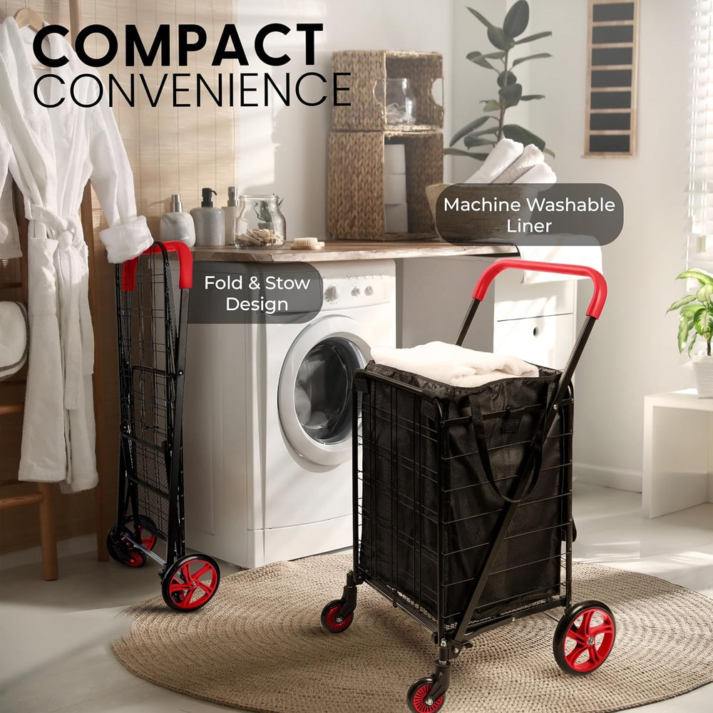 SereneLife Small Compact Folding Shopping Cart with Removable Waterproof Line...