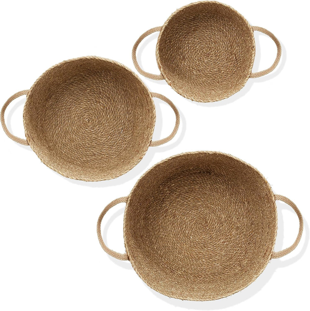 Casafield Set of 3 Braided Seagrass Baskets with Jute Handles - Natural, Wove...