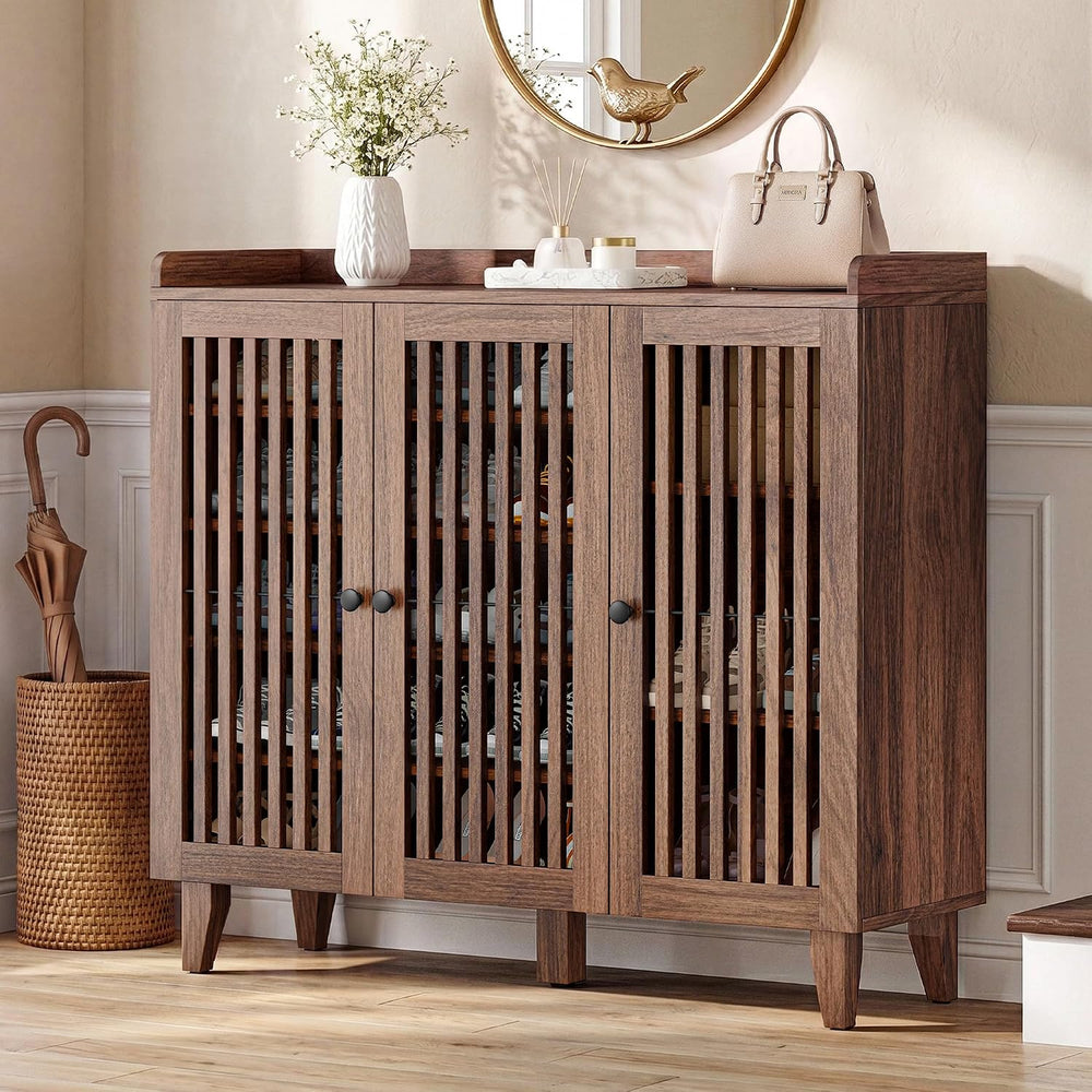 IRONCK Shoe Cabinet with 3 Doors, Shoe Storage Cabinet with Slatted Doors