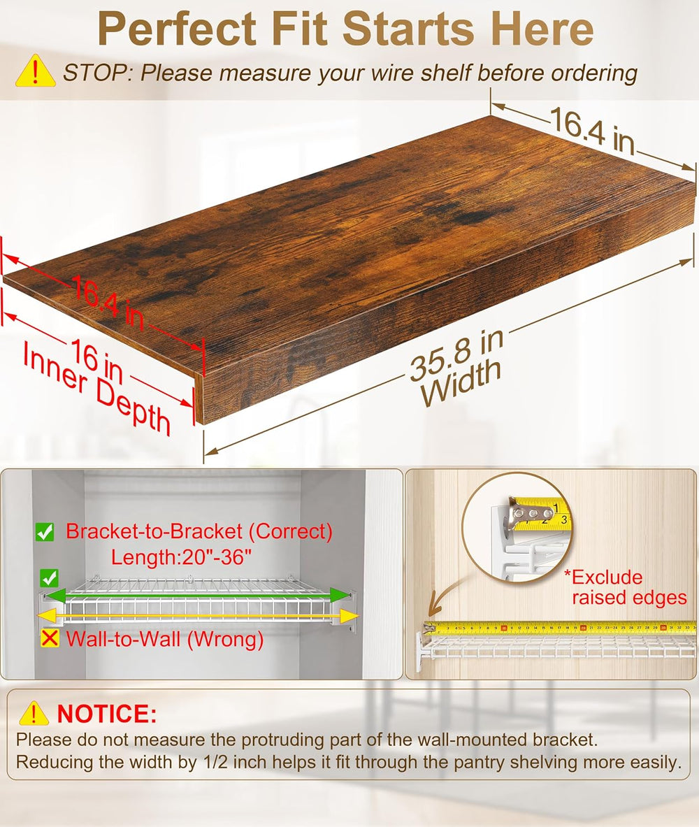 MyLifeUNIT Wire Shelf Covers, 4 PCS 35.8" W x 16" D Wood Wire Rack ...