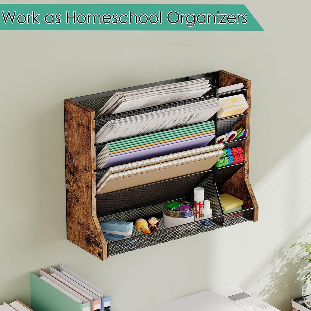 Jakyitvi 5 Tiers Ironwood Wall Desk File Holder Organizer Organizer, Brown