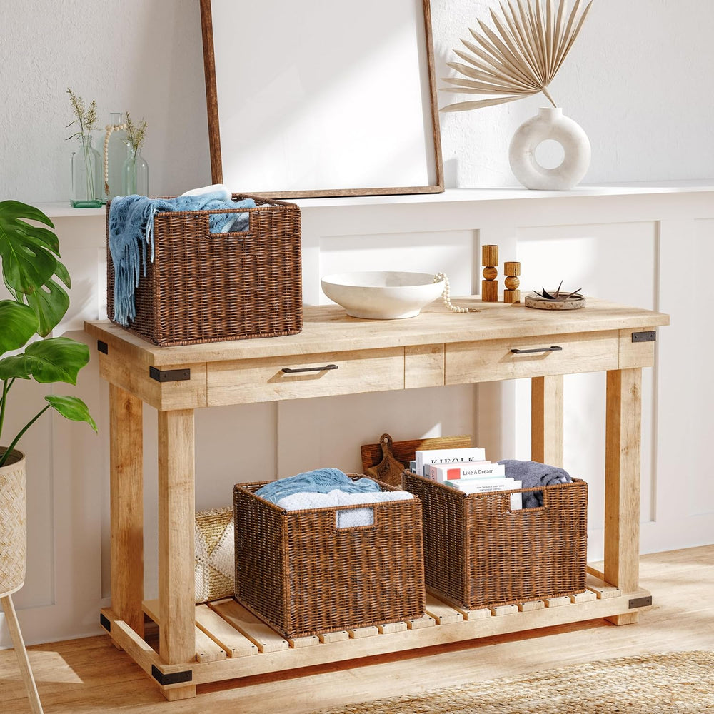 Wicker Storage Basket - Large 12x12x10in Cube, Woven Wicker for Shelves, Pant...