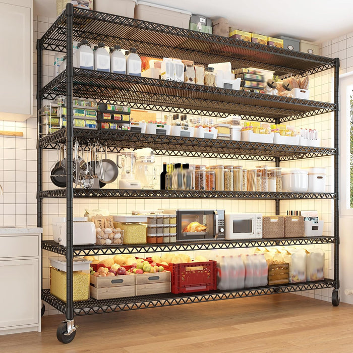 REIBII 6-Tier Wire Shelving Units with Wheels — 60" W Extra-Wide Heavy Duty Metal Shelving, 3,598 lbs Capacity, Adjustable Storage Racks for Garage, Pantry, Basement & Commercial Use, 2 Pack