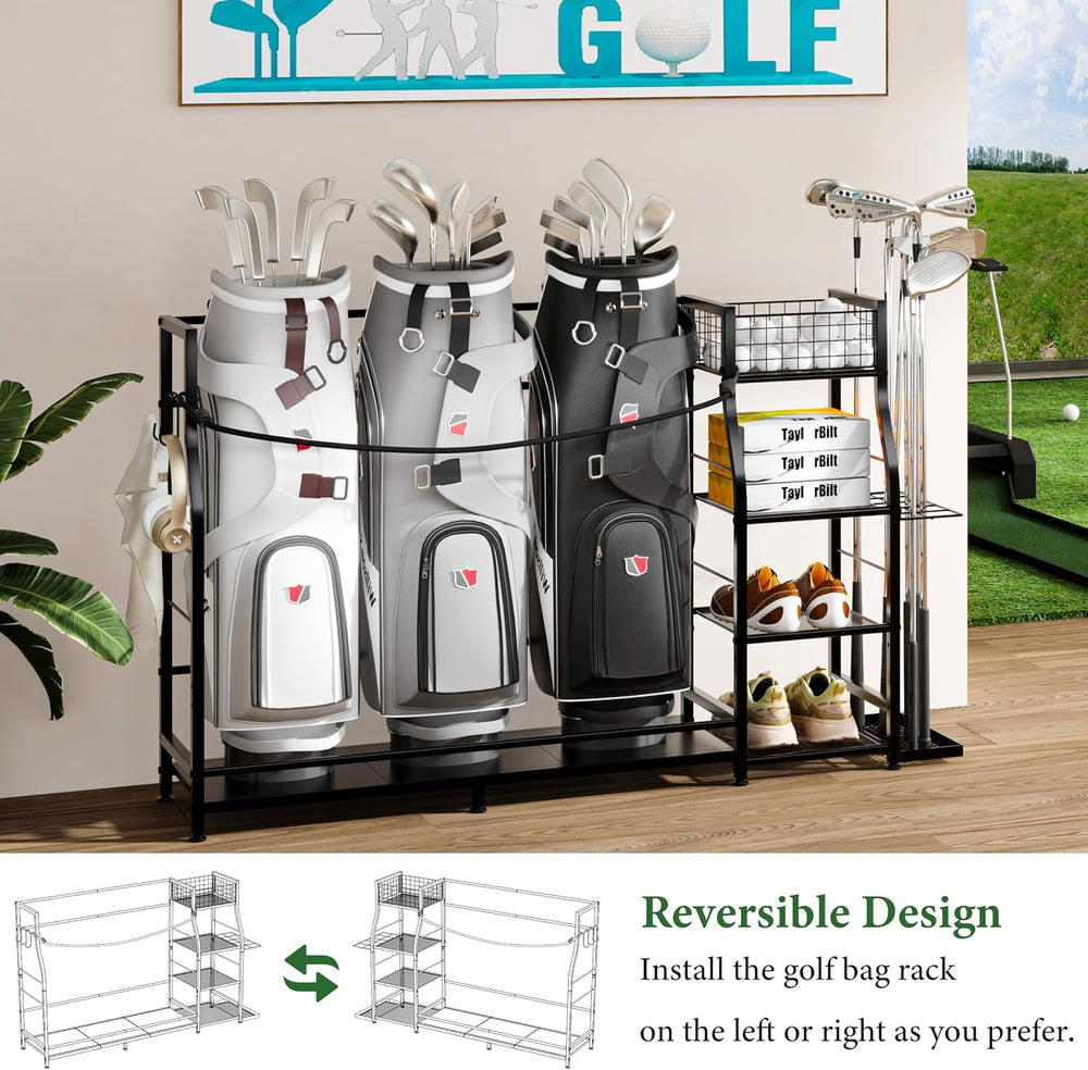 Golf Bag Stand for Golf Bag Accessories, Golf Bag Storage Organizer Fits 3 Ba...