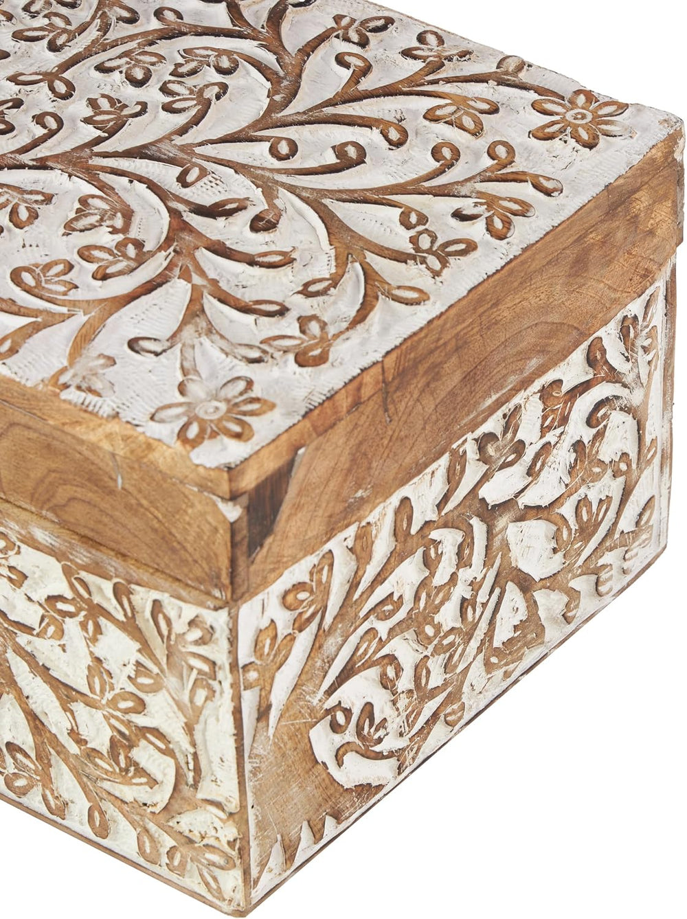 Deco 79 Mango Wood Floral Decorative Box Decorative Keepsake Boxes with Hinge...