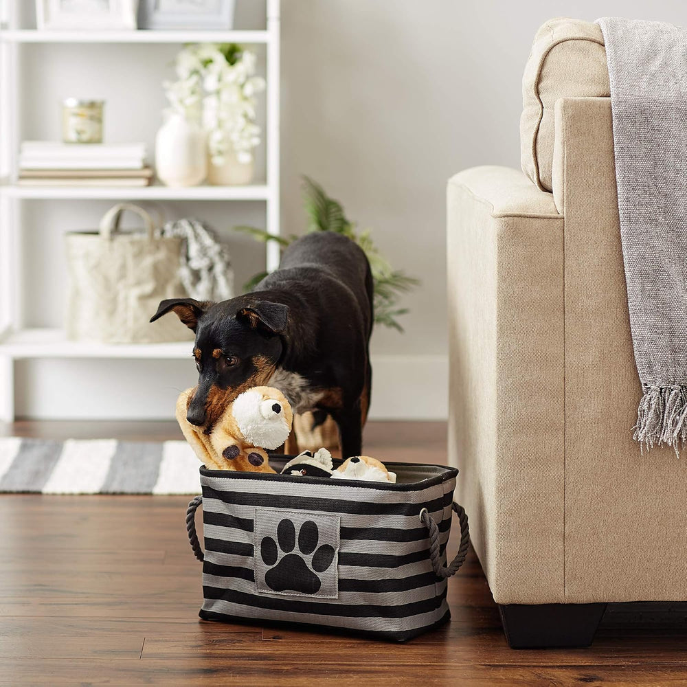 Bone Dry Pet Storage Collection Striped Paw Patch Bin, Black, Small Rectangle...