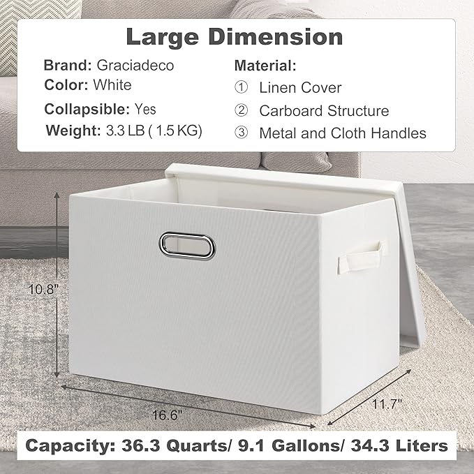 Large 17" 36 Quart Collapsible Stackable Storage Bins