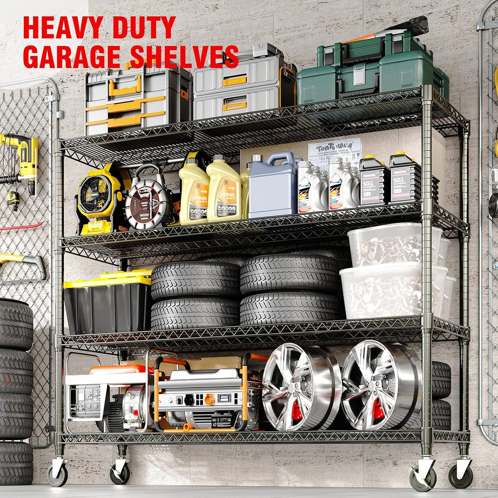 71.8" H Storage Shelves 4-Tiers Heavy Duty Metal Shelving Unit with Whee...