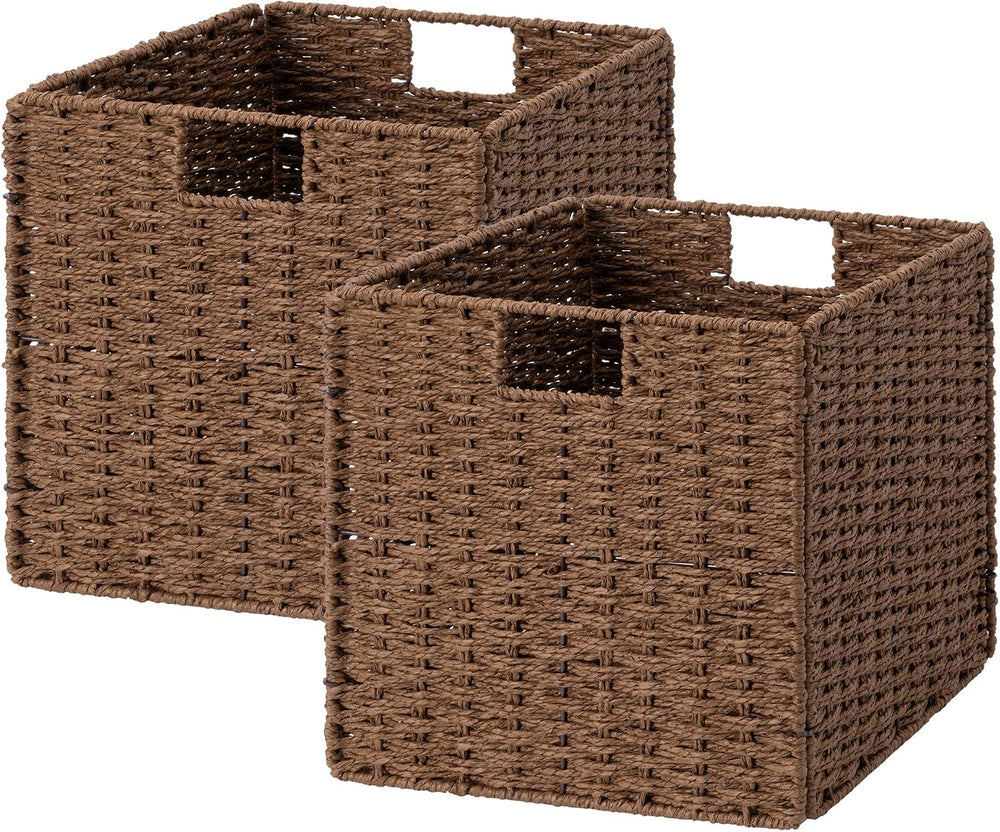 StorageWorks 13 inch Cube Storage Bins, Wicker Baskets for Storage, Brown