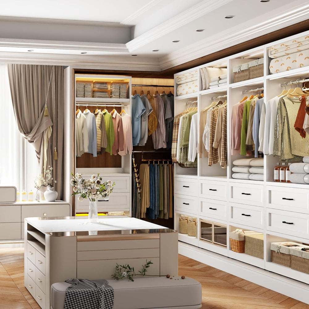 79"H Metal Walk In Closet System with 4 Expandable Hanging Rods