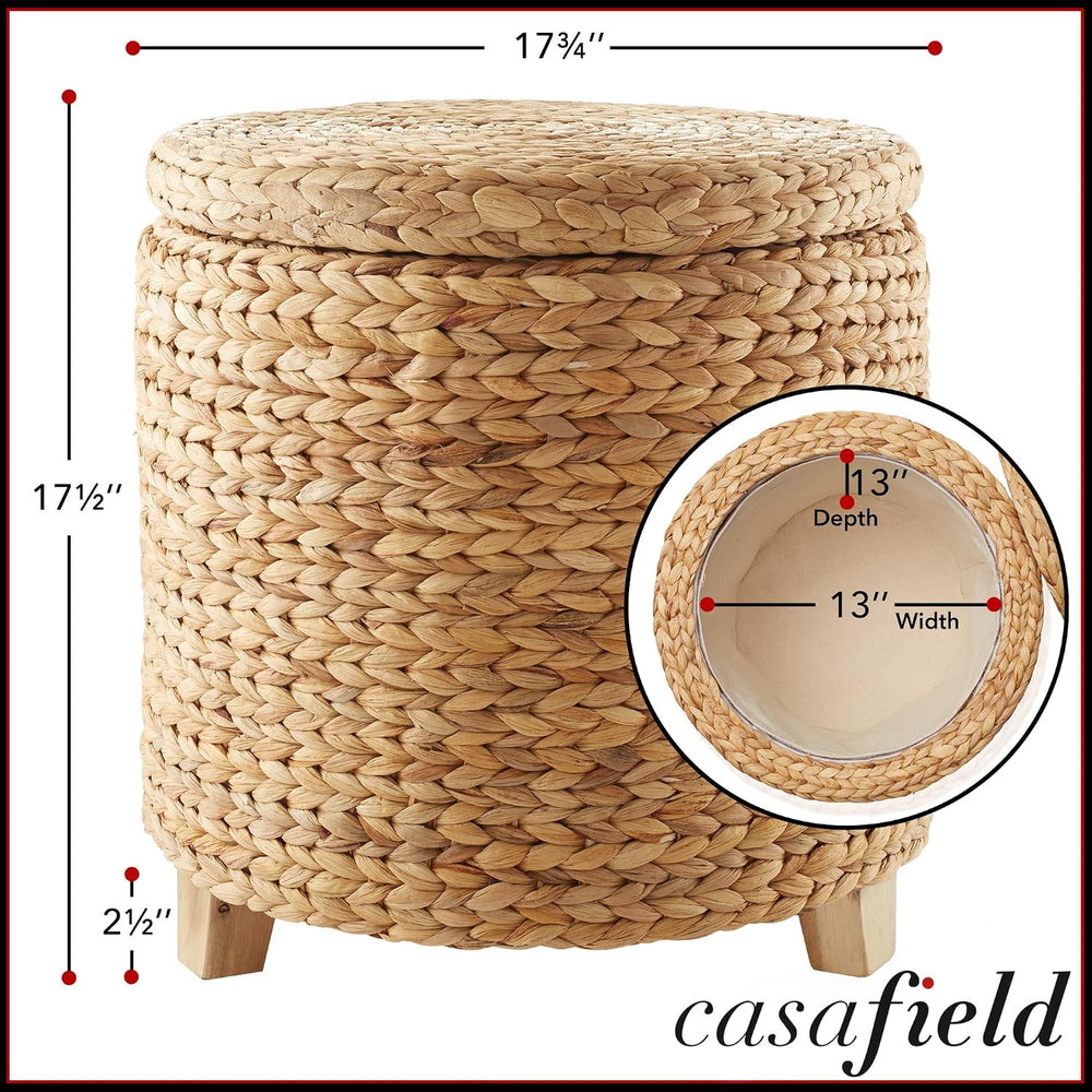 Casafield 17" Round Storage Ottoman with Lid - Natural, Handwoven Water ...