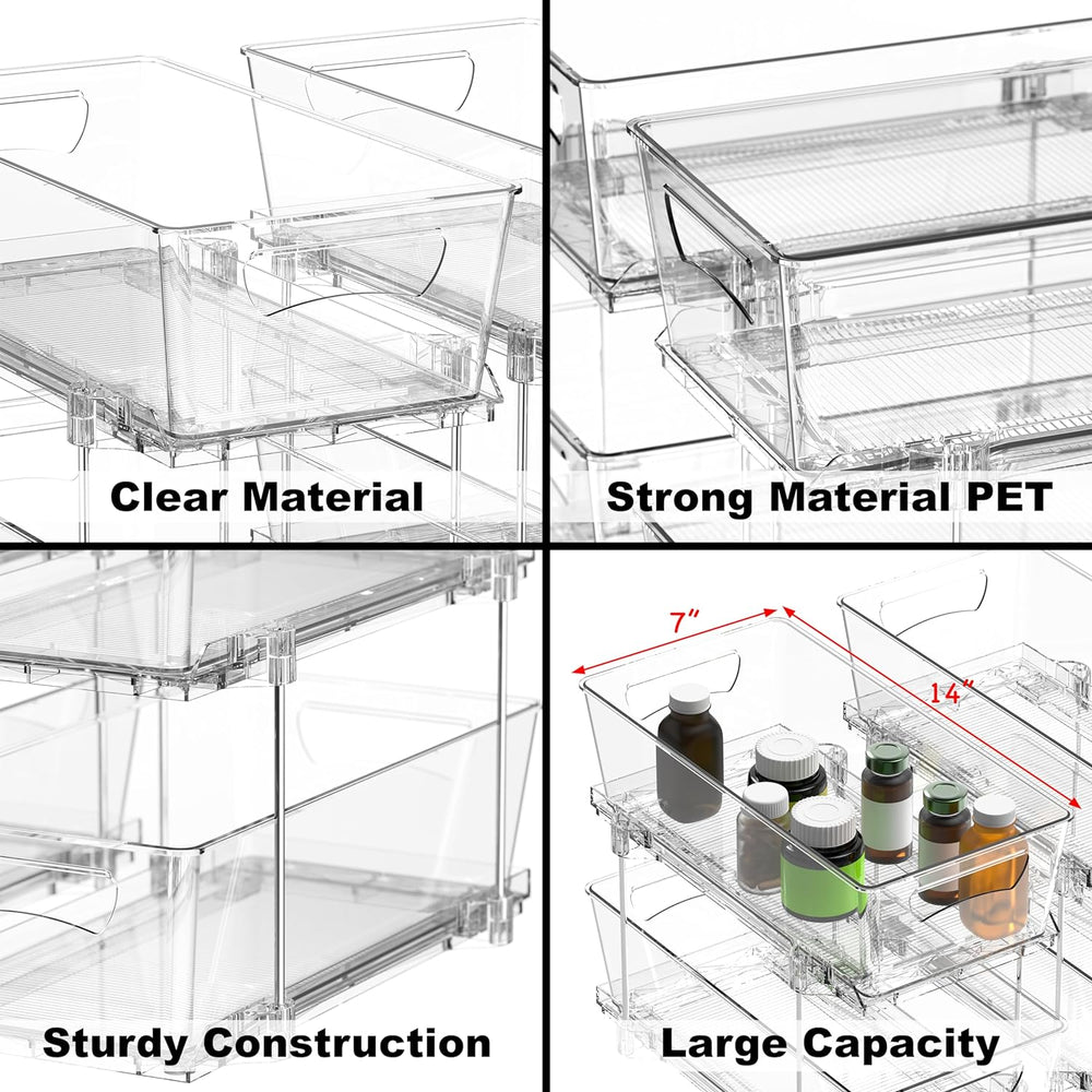Simple Houseware 2Pcs 2-Tier Slim Drawer Cabinet Pull-Out Organizer, Clear
