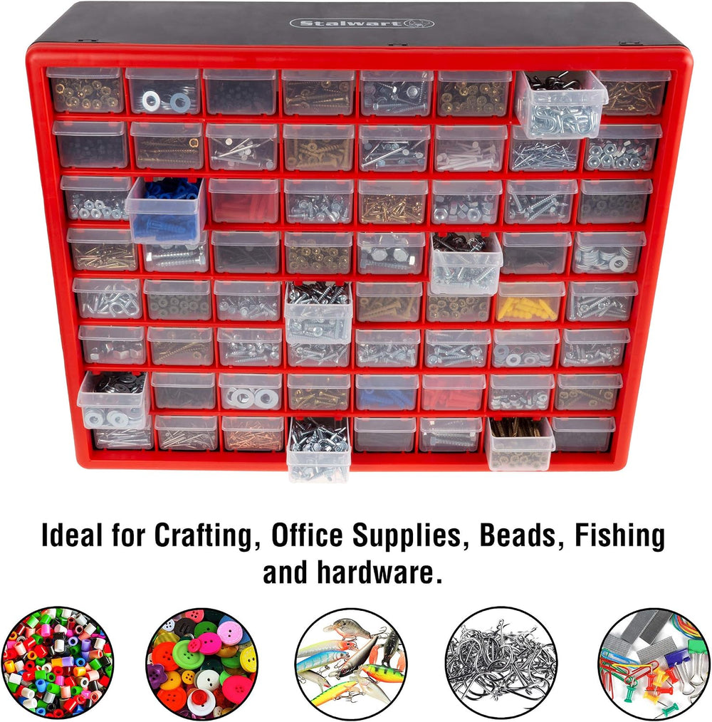 Stalwart 64-Drawer Storage Organizer, Red