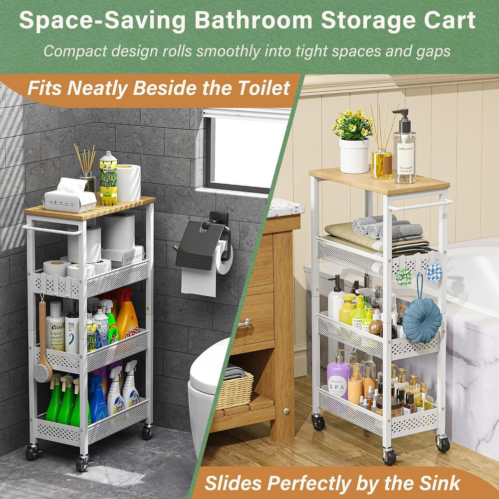 OKZEST 4-Tier Slim Rolling Storage Cart for Laundry Room, Bathroom, Kitchen