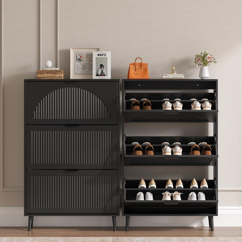 BORNOON Shoe Cabinet for Entryway with 3 Flip Drawers, Slim Wooden Shoe Stora...