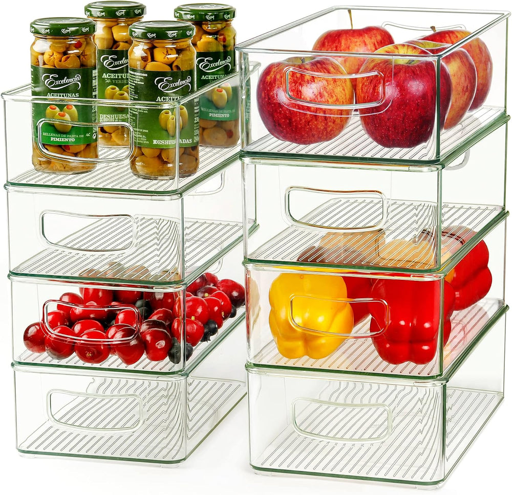 Hudgan Clear Storage Bins 8 Packs for Refrigerator, 4 Large Stackable Pantry ...