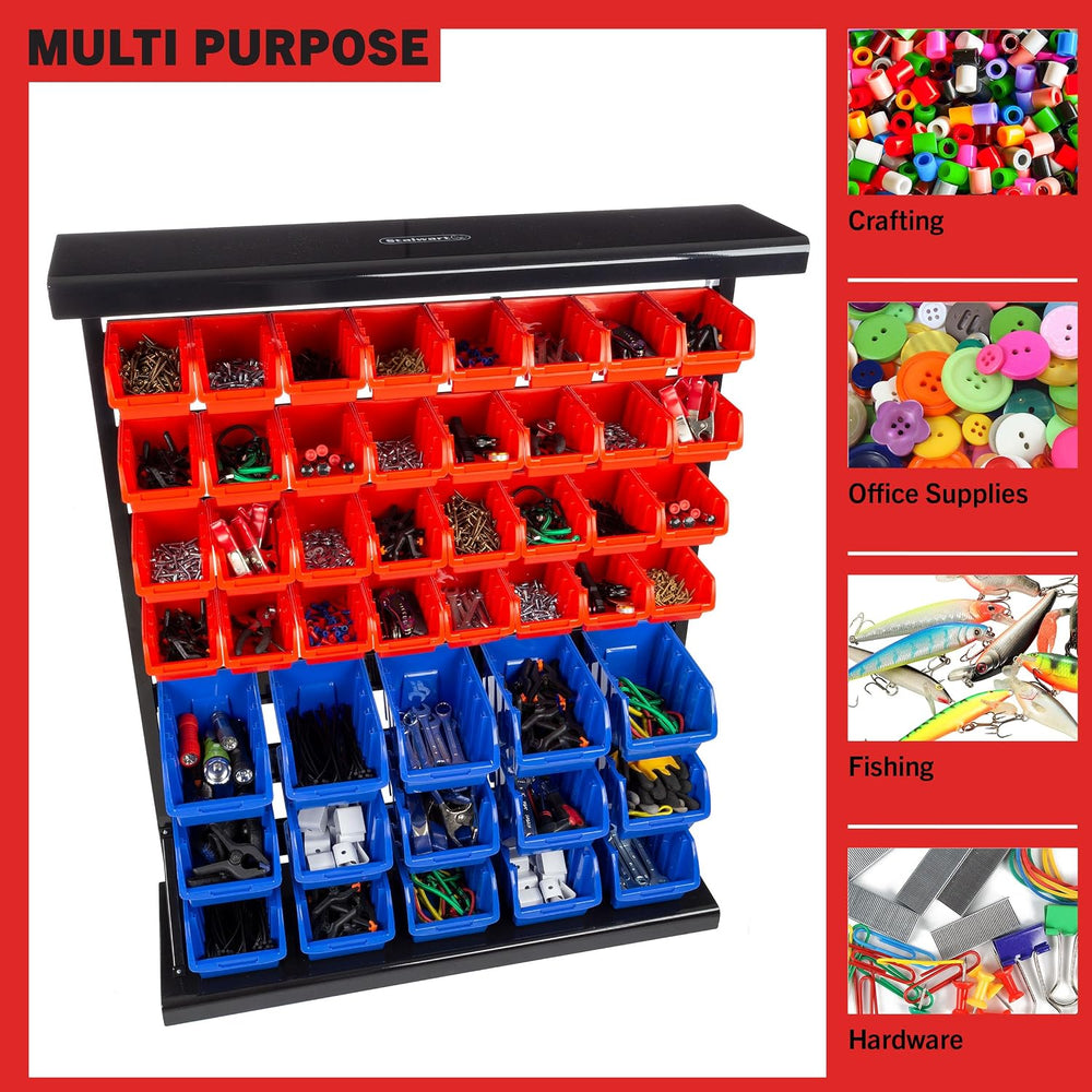 47-Bin Garage Organization Rack (15 Large, 32 Small) - Tabletop or Wall Mount...