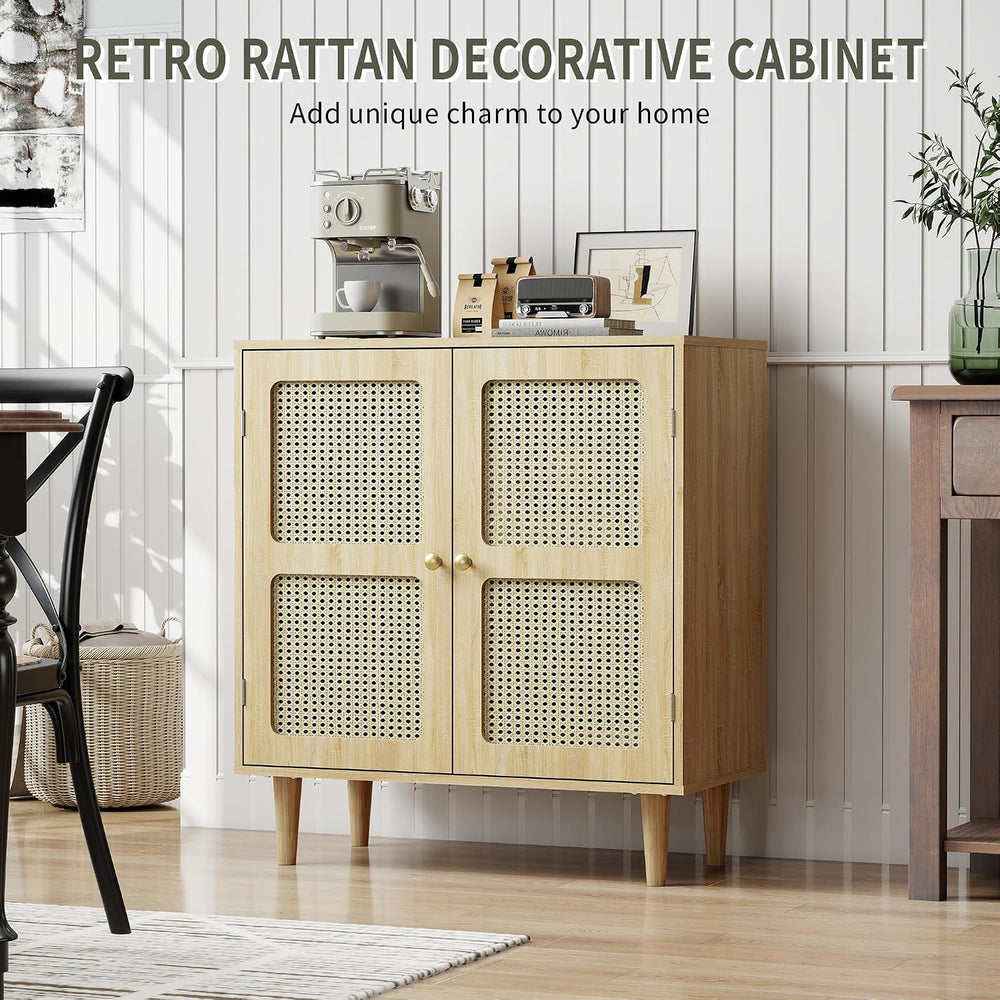 Rattan Sideboard Buffet Cabinet with Storage,Boho Credenza Accent Cabinet wit...