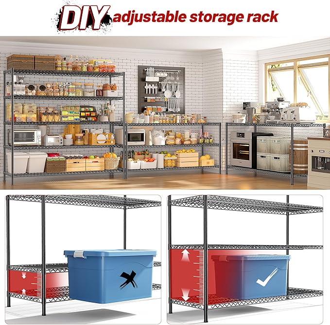 REIBII 55.5" W Storage Shelves 3200LBS Metal Shelving 5 Tier Wire Shelvi...