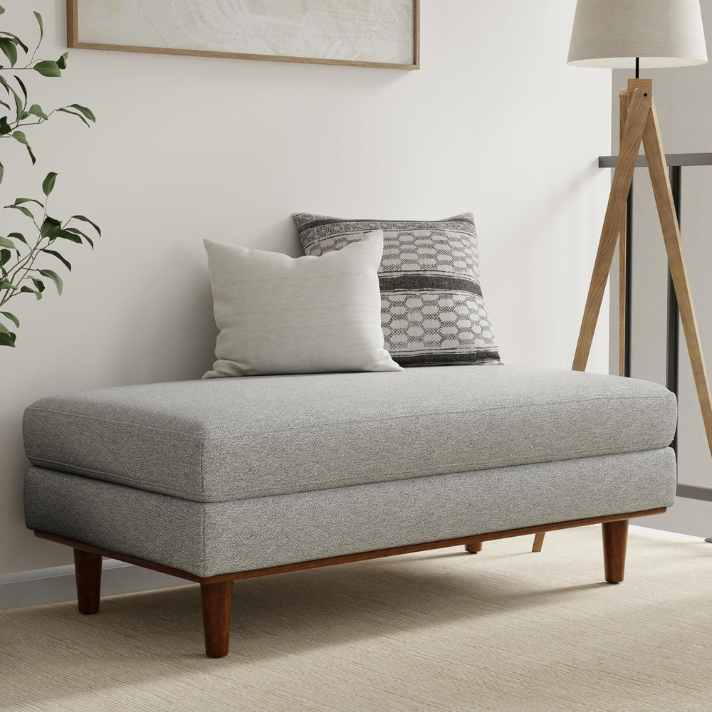SIMPLIHOME Morrison 49" Wide Woven-Blend Fabric Rectangle Ottoman in Grey