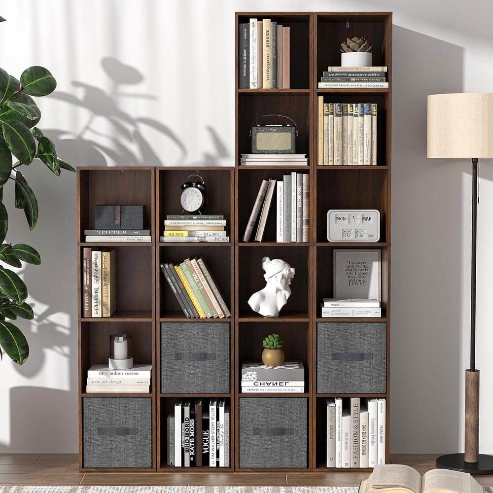 6 Cube Storage Organizer, Narrow Open Shelf Bookcase, Freestanding 6 Tier Low...