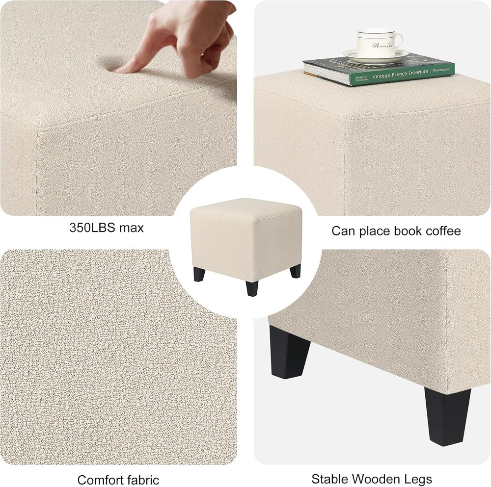 Joveco 16.3" Square Cube Ottoman, Modern Linen Fabric Foot Stool with So...