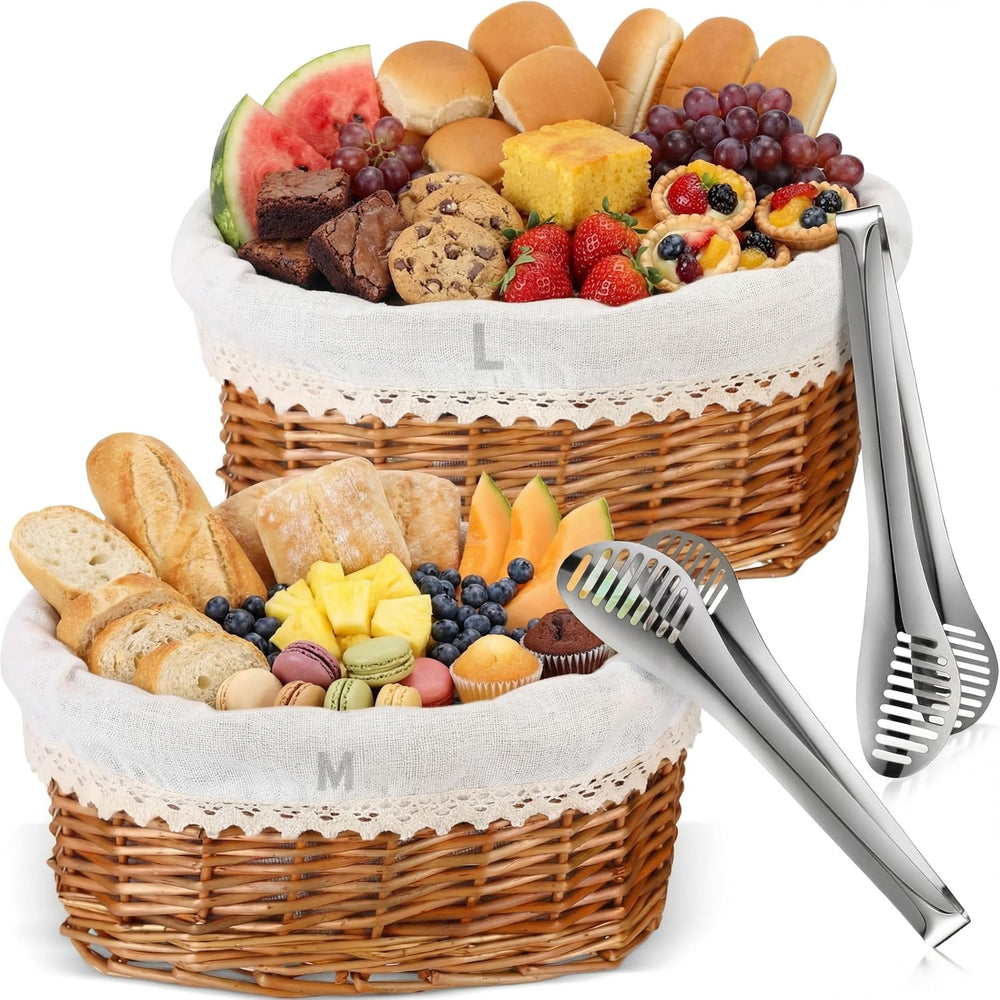 Ziliny 2 Set 11" 12" Bread Basket, Natural with White Liner Cover