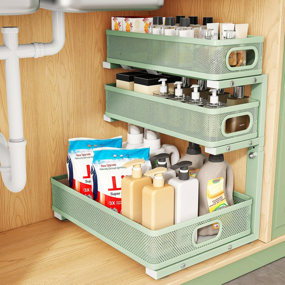 Kitstorack Under Sink Organizer, 1-Pack 3-Tier Height Adjustable Thickened Me...