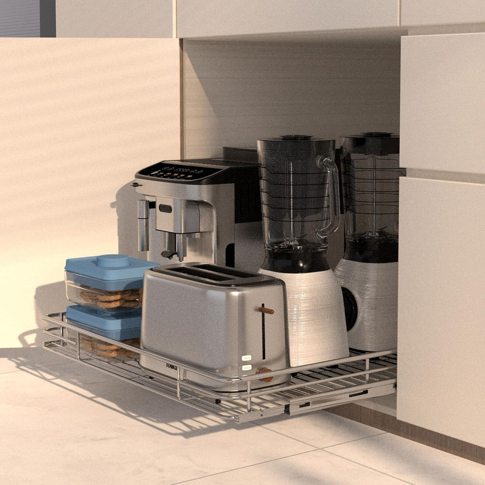 JOWBOOW Pull Out Cabinet Organizer 24" W x 21" D, Chrome-Plated Steel