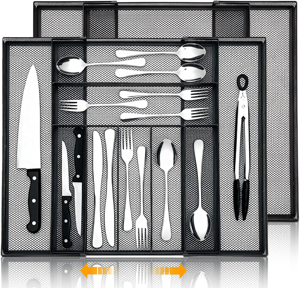 2 Pcs Utensil Drawer Silverware Organizer, Metal Mesh Expandable 13" ~24...