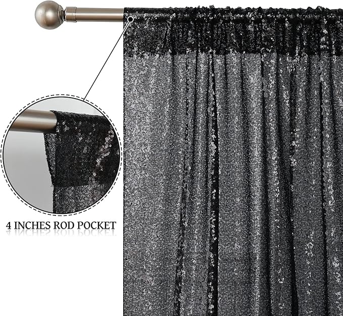 Sugargirl Halloween Black Sequin Backdrop Curtain 4 Panels 2FTx8FT Glitter Bl...